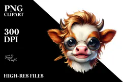Disgusted Baby Cow with Hay Straw PNG Product Image 2