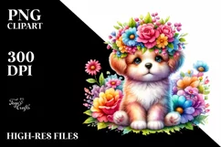 Cute Puppy with Flower Crown Clipart Product Image 3