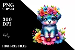 Cute Puppy with Flower Crown Clipart Product Image 3