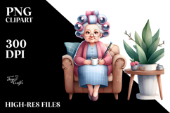 Old Lady Watercolor Character Sitting on a Sofa Product Image 2