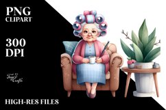 Old Lady Watercolor Character Sitting on a Sofa Product Image 3