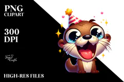 Cartoony Otter with Party Hat PNG Product Image 2