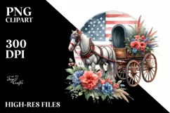 Vintage Horse Wagon Flowers Watercolor Sublimation Clipart Product Image 1