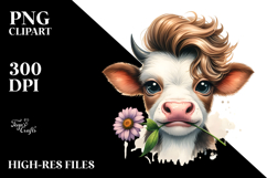 Funny Baby Cow with Cool Hair PNG Product Image 2