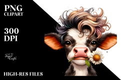 Funny Baby Cow with Flower in Mouth PNG Product Image 2