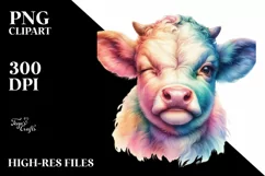 Winking Baby Cow in Watercolor PNG Product Image 1