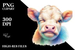 Winking Baby Cow Watercolor PNG Product Image 1