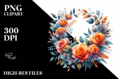 Vibrant Floral Orange Roses Wreath | Clipart Product Image 3