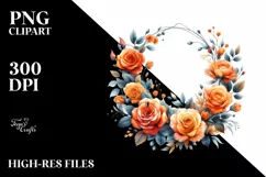 Vibrant Floral Orange Roses Wreath | Clipart Product Image 3