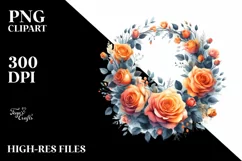 Vibrant Floral Orange Roses Wreath | Clipart Product Image 3
