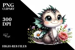 Cute Small Smile Big Eyes Baby Dragon | Clipart Product Image 1