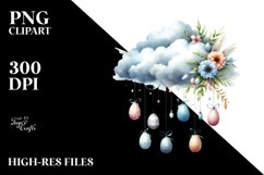 Easter Eggs Hanging in Cloud Watercolor PNG Product Image 2