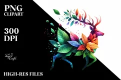 Abstract Vibrant Watercolor Deer with Flowers and Leaves Product Image 1