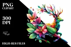 Abstract Vibrant Watercolor Deer with Flowers and Leaves Product Image 1