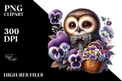 Gothic Cute Baby Owl Flowers Pansy | Clipart Product Image 3