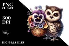 Gothic Cute Baby Owl Flowers Pansy | Clipart Product Image 3