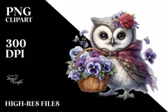 Gothic Cute Baby Owl Flowers Pansy | Clipart Product Image 3