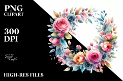 Colorful Wreath Small Pink Roses | Clipart Product Image 1