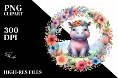 Colorful Baby Hippo Floral Frame | Clipart Product Image 3