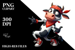 Exaggerated Cartoon Cow Dancing PNG Product Image 2