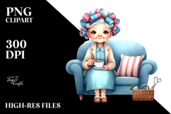 Old Lady Character on Couch with Tea Cup | Sublimation | Product Image 2