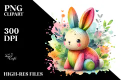 Colorful Wooden Bunny PNG Product Image 2