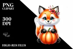 Whimsical Baby Fox Pumpkin | Sublimation | Clipart Product Image 1