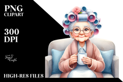 Old Lady Character on Couch with Mug | Sublimation | Clipart Product Image 2