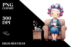 Old Lady Character on Couch with Mug | Sublimation | Clipart Product Image 2
