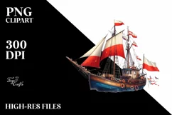 Vintage Fishing Boat with Fireworks | Clipart Product Image 1