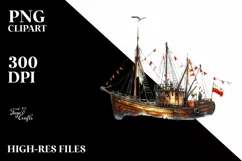 Vintage Fishing Boat with Fireworks | Clipart Product Image 3