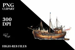 Vintage Fishing Boat with Fireworks | Clipart Product Image 1