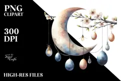 Pastel Watercolor Half Moon with Hanging Eggs PNG Product Image 2