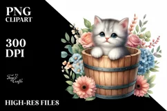 Cute Baby Cat with Flowers PNG Product Image 1