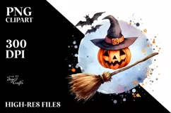 Simple Funny Halloween Broomstick Clipart PNG Product Image 3