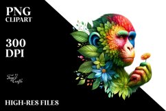 Abstract Vibrant Watercolor Monkey with Flowers and Leaves Product Image 3