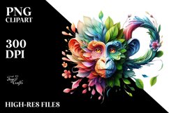 Abstract Vibrant Watercolor Monkey with Flowers and Leaves Product Image 1