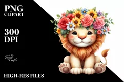 Cute Lion with Flower Crown PNG Product Image 1