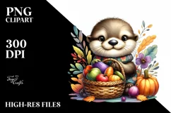 Cute Otter Autumn Basket | Sublimation | Clipart Product Image 3