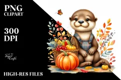 Cute Otter Autumn Basket | Sublimation | Clipart Product Image 1