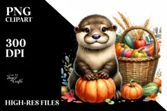Cute Otter Autumn Basket | Sublimation | Clipart Product Image 1