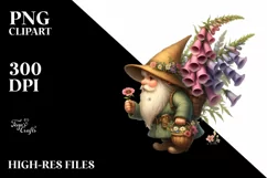 Detailed Gnome with Foxglove Bouquet | Clipart Product Image 1