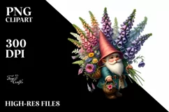 Detailed Gnome with Foxglove Bouquet | Clipart Product Image 1