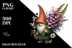 Detailed Gnome with Foxglove Bouquet | Clipart Product Image 1