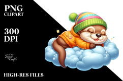Baby Otter Sleeping on Cloud | Sublimation | Clipart Product Image 2