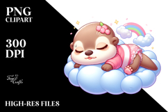 Baby Otter Sleeping on Cloud | Sublimation | Clipart Product Image 2