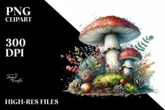 Mystical Mushroom Watercolor Splash PNG Product Image 1