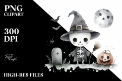Halloween Skeleton Washed Watercolor PNG Product Image 3