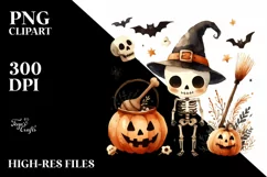 Halloween Skeleton Washed Watercolor PNG Product Image 3