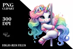 Colorful Unicorn in Pole Dancer Outfit PNG Product Image 1